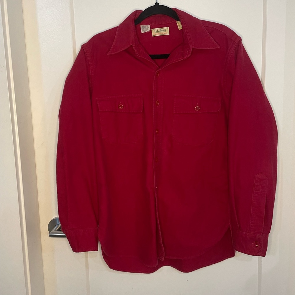 70s L.L. Bean Men's Chamois Red Button-Up Work Shirt